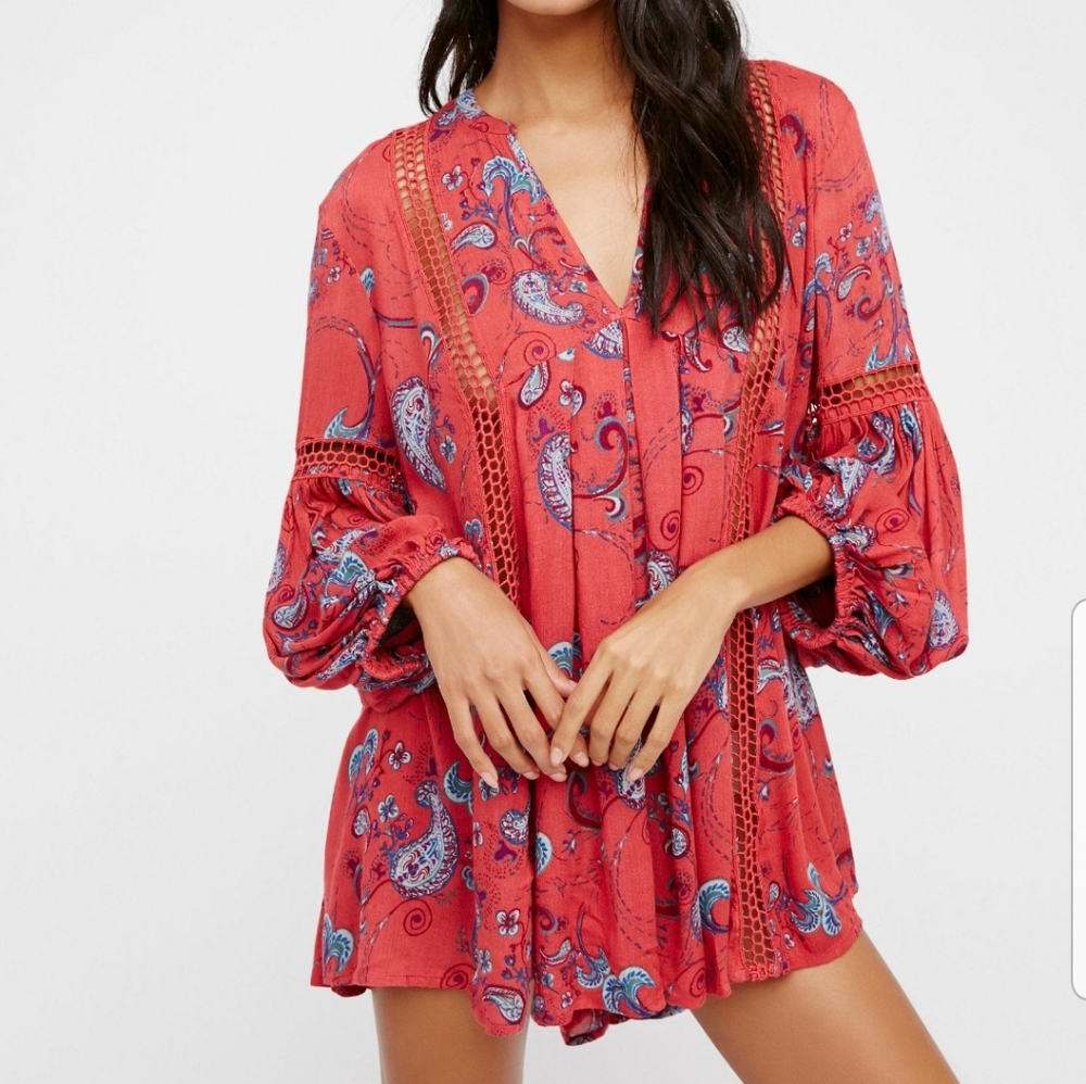 Free People Paisley Oversized Printed Tunic Top Size XS
